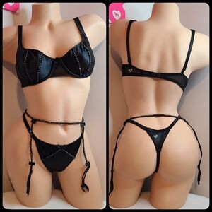 Rare VTG Victoria's Secret Second Skin Satin Rhinestone 3pc Set Size 36B/med